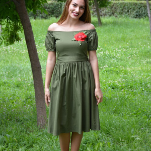 Rochie tinereasca, greenery, cu decolteu drept si maneca scurta - Img 3