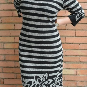 Rochie tinereasca masura mare, design de dungi gri cu negru - Img 2