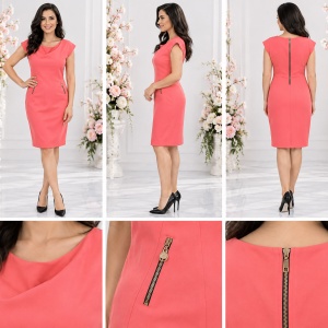 Rochie tineresaca de culoare corai, model scurt, cambrat in talie - Img 2
