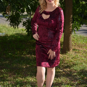 Rochie visinie de primavara, toamna, din material cu aspect lucios - Img 6