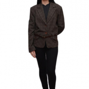Sacou cu carouri, cambrat in talie accesorizat cu curea subtire - Img 1