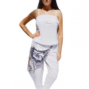 Salopeta cu design deosebit, de culoare alba cu bleumarin - Img 1