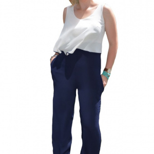 Salopeta eleganta de culoare bleumarin combinat cu voal alb - Img 1