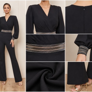 Salopetă neagră elegantă cu decolteu petrecut - Img 4