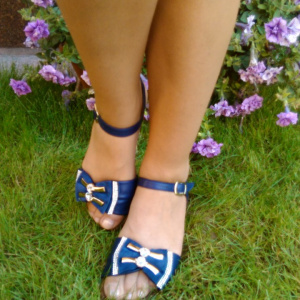 Sanda casual, bleumarin, din piele naturala, cu bareta lata - Img 4
