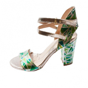 Sanda fashion de culoare verde deschis, cu toc inalt, stabil - Img 1