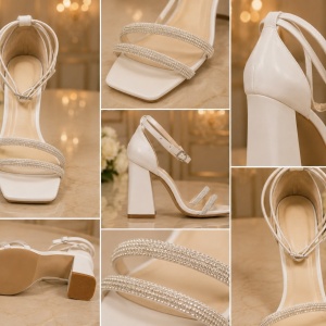 Sandale elegante, albe ,cu toc ,gros,cu barete - Img 3