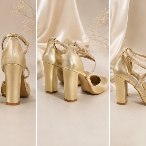 Sandale elegante, nuanta de auriu sidef cu strasurii - Img 2