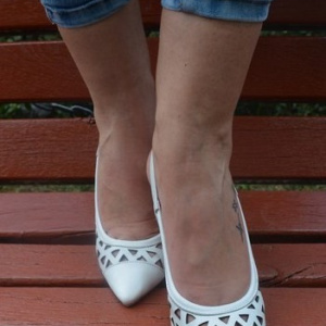 Sandale elegante , stiletto, din piele naturala perforate, de culoare alba - Img 6