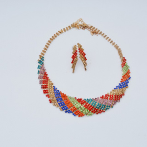Set elegant de bijuteri,colier oval si cercei,multicolor - Img 3