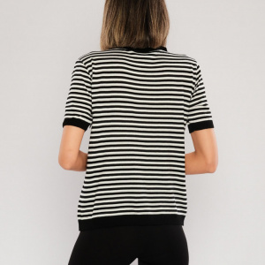 Tricou cu guler si dungi negru - Img 2