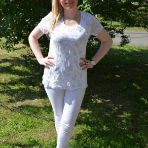 Tricou modern, doua piese de culoare alba, marime universala - Img 2