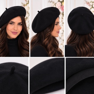 Bereta calduroasa de iarna, culoare neagra, model simplu, clasic - Img 2