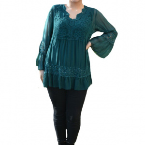 Bluza Amalia cu insertii de broderie si decolteu in V ,nuanta de verde - Img 6