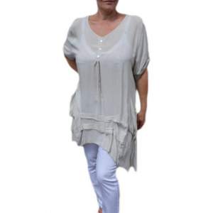 Bluza casual ,asimetrica, cu design de buzunare nuanta de bej - Img 1