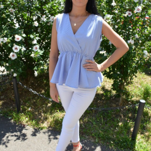Bluza casual, cu dungi fine bleumarin-alb - Img 3