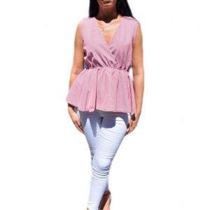 Bluza casual, cu dungi fine rosu-alb - Img 1