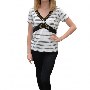 Bluza casual Zendaya ,design cu dungi,nuanta de alb - Img 1