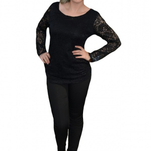 Bluza chic, de culoare neagra, cu decolteu elegant, tip barcuta - Img 1