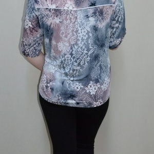 Bluza chic, nuanta de gri, guler clasic aplicat, buzunare de design - Img 5