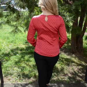 Bluza cu maneca lunga, de culoare rosie, cu model oriental - Img 7