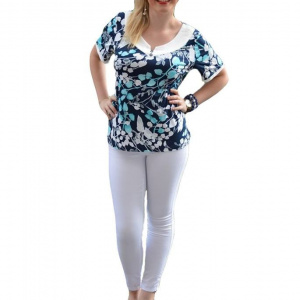 Bluza cu maneca scurta, de culoare bleumarin cu design turcoaz - Img 1