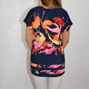 Bluza dama de zi, cu design abstract multicolor, pe fundal bleumarin - Img 6