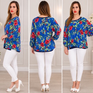 Bluza dama, din voal, in nuanta de albastru, cu design floral - Img 2