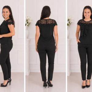 Bluza dama Luna ,aplicatii de dantela si strasuri,nuanta de NEGRU - Img 3