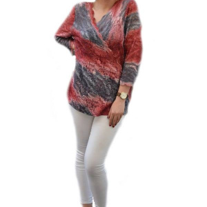 Bluza de zi, din dantela superba, combinatie de bleumarin cu rosu - Img 1