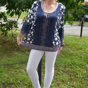 Bluza deosebita cu maneca scurta, bleumarin, cu manseta la baza - Img 6