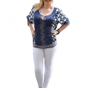 Bluza deosebita cu maneca scurta, bleumarin, cu manseta la baza - Img 1