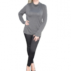 Bluza din vascoza, usor elastica, nuanta gri, maneca lunga si gat - Img 1