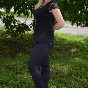 Bluza eleganta masura mare, dantela neagra cu insertie de tul - Img 3
