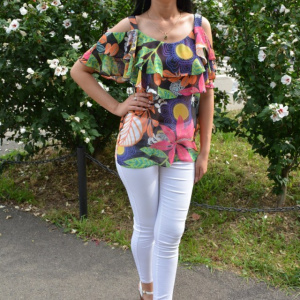 Bluza eleganta, nuanta multicolora cu decupaje pe umeri - Img 5