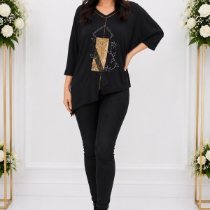 Bluza eleganta Uma cu insertii de strasuri ,nuanta de negru
