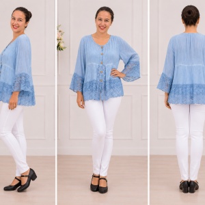 Bluza lejera Carina cu insertii de dantela ,nuanta de albastru deschis - Img 3