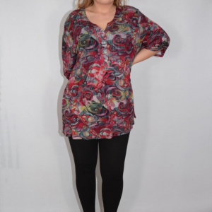 Bluza lejera de zi, model multicolor abstract cu nasturi, in nuanta de rosu - Img 5
