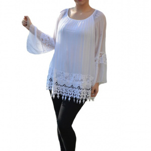 Bluza moderna Kara cu insertii de broderie si dantela ,nuanta de alb - Img 7