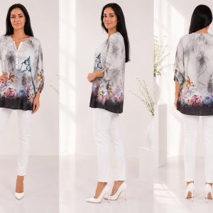 Bluza moderna, tinereasca, gri cu model de fluturi colorate - Img 4