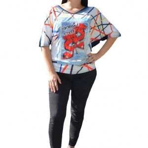 Bluza rafinata cu imprimeu 3D, maneca scurta si croi modern - Img 1