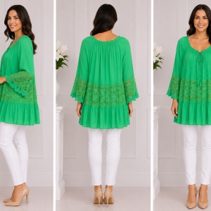 Bluza rafinata cu insertii de dantela ,nuanta de verde - Img 2