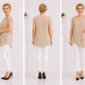 Bluza tinereasca cu maneca scurta, material subtire, culoare bej - Img 2