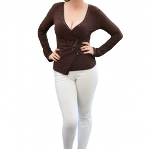 Bluza tinereasca cu paiete si cristale, culoare maro, model elegant