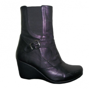 Botina casual, neagra cu elastic lat pe exterior si fermuar - Img 1