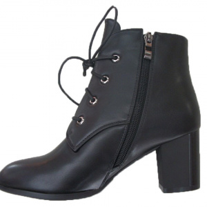 Botina clasica tip gheata, de culoare neagra, cu siret si fermoar - Img 3