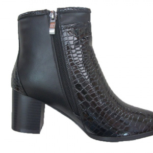 Botina de toamna, de culoare neagra cu design croco lucios - Img 4