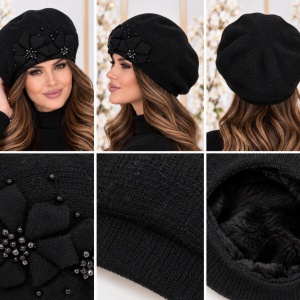 Caciula rafinata , cu design floral si margele negre - Img 2