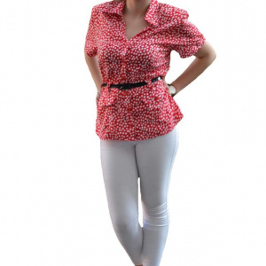 Camasa de culoare rosie cu buline albe, model tip sacou