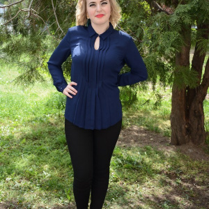 Camasa eleganta, de culoare bleumarin, cu pliuri aplicate in fata - Img 4